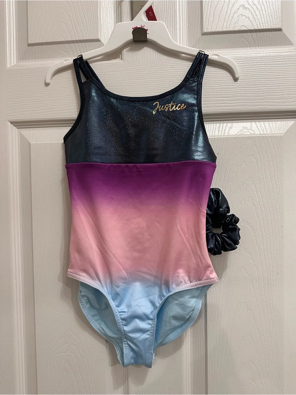 Justice Girls Ombre Macrame Back Dance and Gymnastics Leotard with Scrunchie